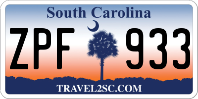 SC license plate ZPF933