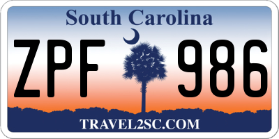 SC license plate ZPF986