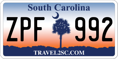 SC license plate ZPF992