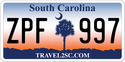 SC license plate ZPF997