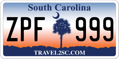 SC license plate ZPF999
