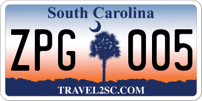 SC license plate ZPG005