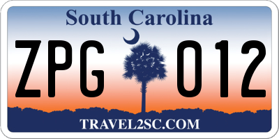 SC license plate ZPG012