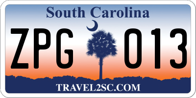 SC license plate ZPG013