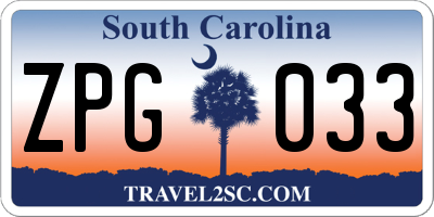 SC license plate ZPG033