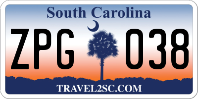 SC license plate ZPG038