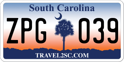 SC license plate ZPG039