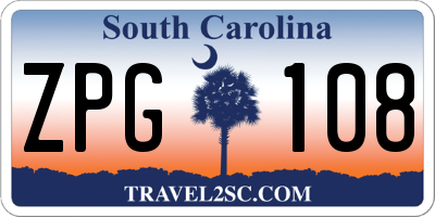 SC license plate ZPG108