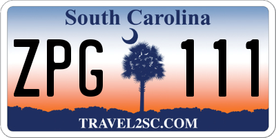 SC license plate ZPG111