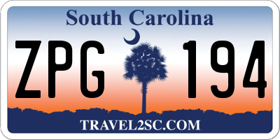 SC license plate ZPG194