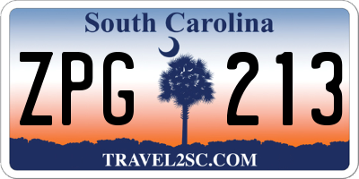 SC license plate ZPG213