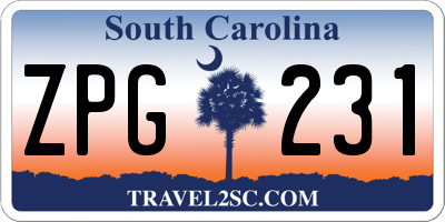 SC license plate ZPG231