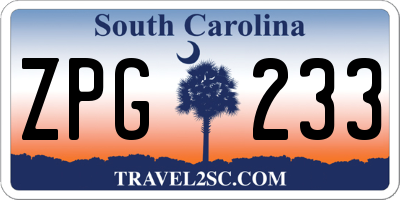 SC license plate ZPG233