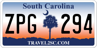 SC license plate ZPG294