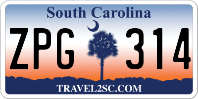 SC license plate ZPG314