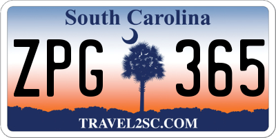 SC license plate ZPG365