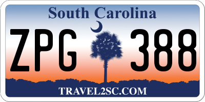 SC license plate ZPG388