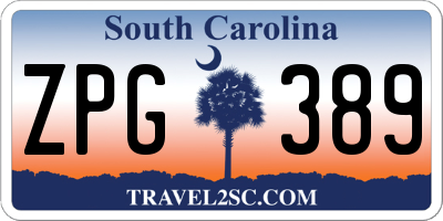 SC license plate ZPG389