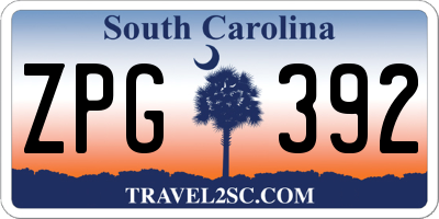 SC license plate ZPG392
