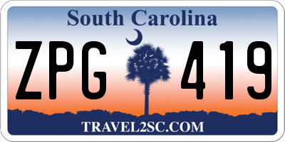 SC license plate ZPG419