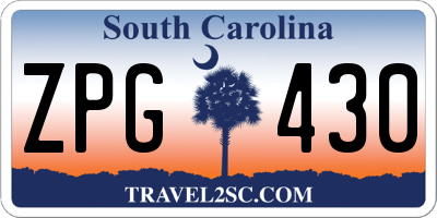 SC license plate ZPG430
