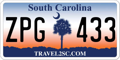 SC license plate ZPG433