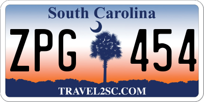 SC license plate ZPG454
