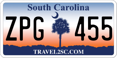 SC license plate ZPG455
