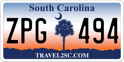 SC license plate ZPG494