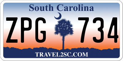 SC license plate ZPG734