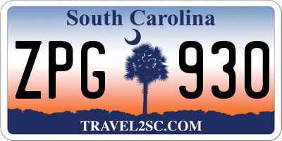 SC license plate ZPG930