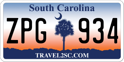 SC license plate ZPG934