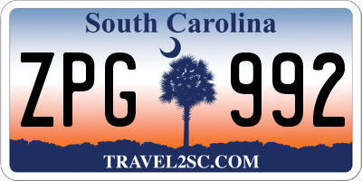 SC license plate ZPG992