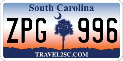 SC license plate ZPG996