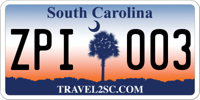 SC license plate ZPI003