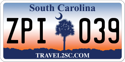 SC license plate ZPI039