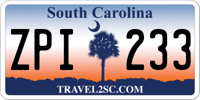 SC license plate ZPI233
