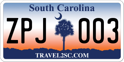 SC license plate ZPJ003