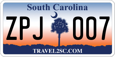 SC license plate ZPJ007