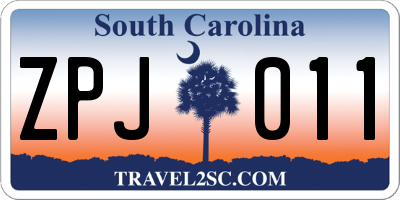 SC license plate ZPJ011
