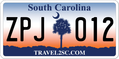 SC license plate ZPJ012