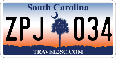 SC license plate ZPJ034