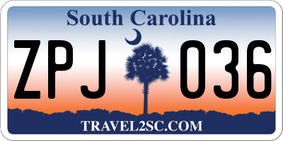SC license plate ZPJ036