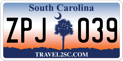 SC license plate ZPJ039