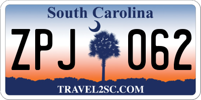 SC license plate ZPJ062