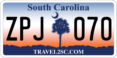 SC license plate ZPJ070