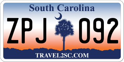 SC license plate ZPJ092