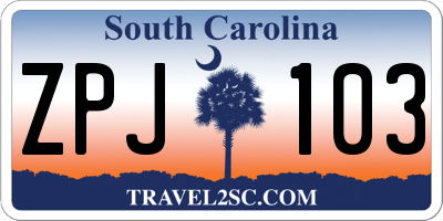 SC license plate ZPJ103