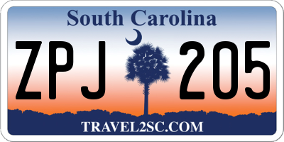 SC license plate ZPJ205