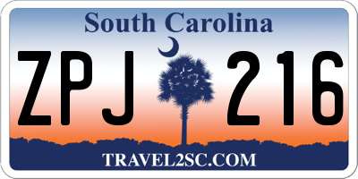 SC license plate ZPJ216
